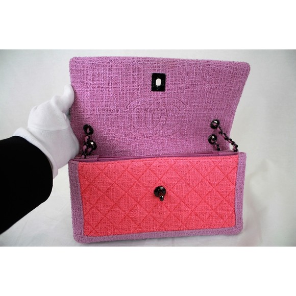 Chanel Chain Shoulder Tweed Trim Bag Pink Purple - Picture 7 of 10